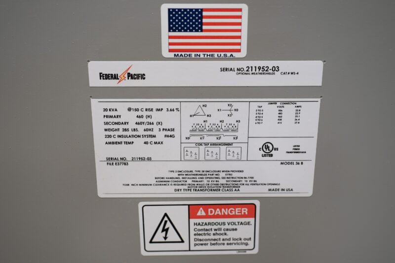 Federal Pacific 20 kVA PRI: 460V SEC: 460Y/266V 3-PHASE